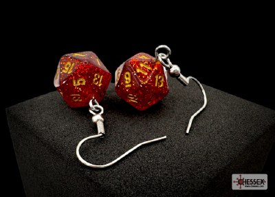 Chessex Hook Earrings Glitter Mini-D20 Ruby/gold