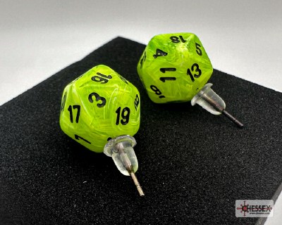 Chessex Stud Earrings Vortex Mini-D20 Bright Green/black