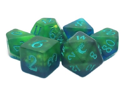 Old School Infused Frosted Firefly Dice Set Green Mist (7)