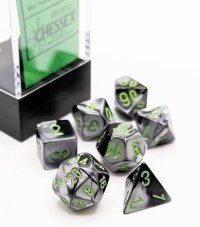 Chessex Gemini Mini-Polyhedral Black-Grey/green 7-Die Set