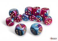 Chessex Gemini 16mm D6 Purple-Teal/gold Dice Block (12)