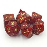 Chessex Glitter Polyhedral 7-Die Set - Ruby w/gold