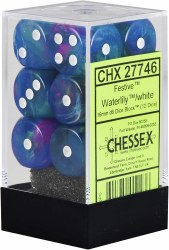 Chessex Festive 16mm D6 Waterlily/White Dice Block (12)