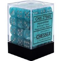 Chessex Cirrus 12mm d6 Dice Block (36) Aqua/Silver
