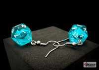 Chessex Hook Earrings Translucent Mini-D20 Teal/white