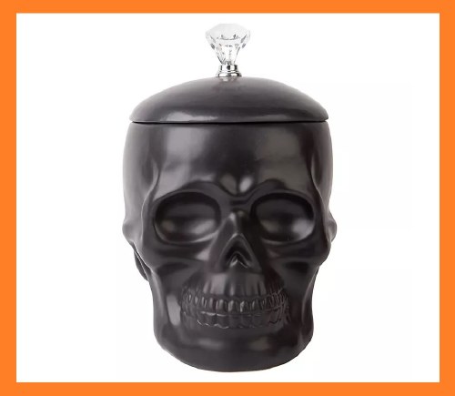 SKULL CANISTER WITH CRYSTAL FINIAL MED