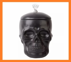 SKULL CANISTER WITH CRYSTAL FINIAL MED