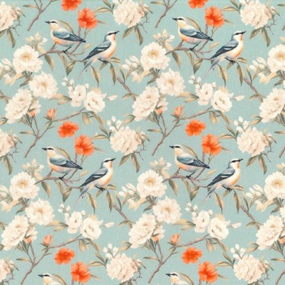 100% Cotton Birds &amp; Blossoms