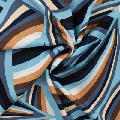 Satin Viscose Abstract Lines Blue