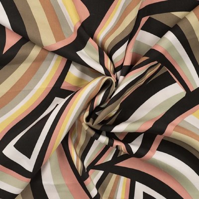Satin Viscose Abstract Lines Khaki