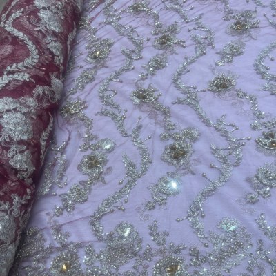Burgundy Beaded Mesh