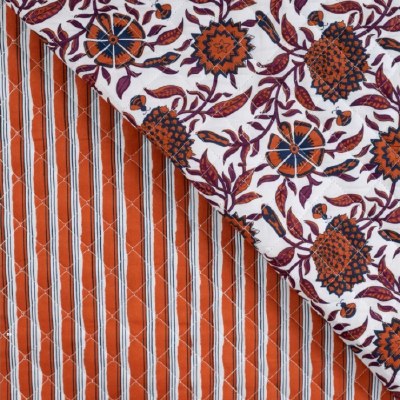 Pre-Quilted Cotton Flowers Red Stripe