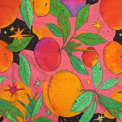 Little Johnny Rayon Sateen Cosmic Orchard