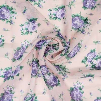 Rose Bushes Printed Chiffon Pink
