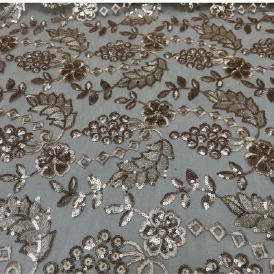 Suequin Lace Leaves Beige