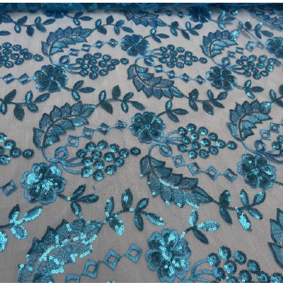 Suequin Lace Leaves Turqouise