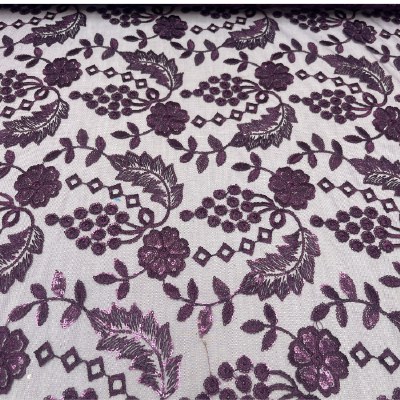 Suequin Lace Leaves Purple