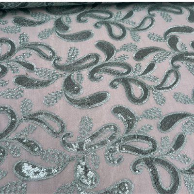 Suequin Lace Paisley Aqua