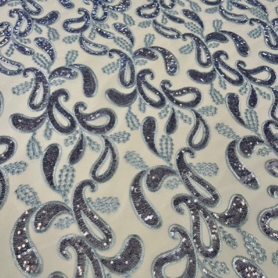 Suequin Lace Paisley Blue