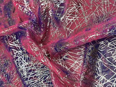 Elasticated Tulle with Print, Pink and Purple Sketch