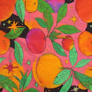 Little Johnny Rayon Sateen Cosmic Orchard