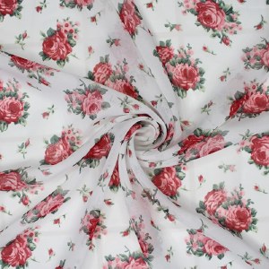 Rose Bushes Printed Chiffon Ivory