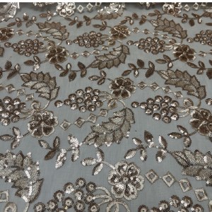 Sequin Lace Leaves Beige