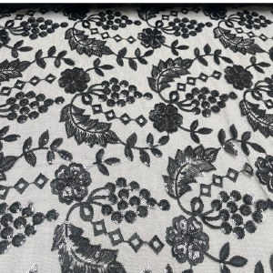 Sequin Lace Leaves Black