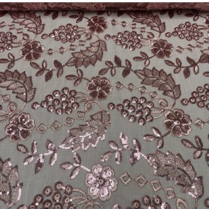 Sequin Lace Leaves Dusty Pink