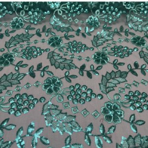 Sequin Lace Leaves Green