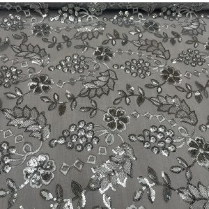 Sequin Lace Leaves Silver