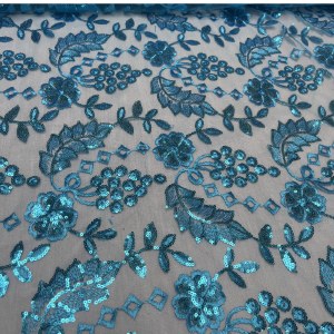 Sequin Lace Leaves Turqouise