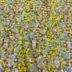 Yellow&Turqouise Sequin Fabric