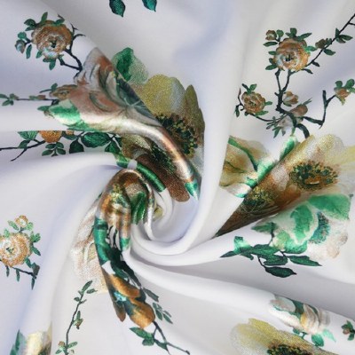 Voile Flower Scuba 150cm White/Gold