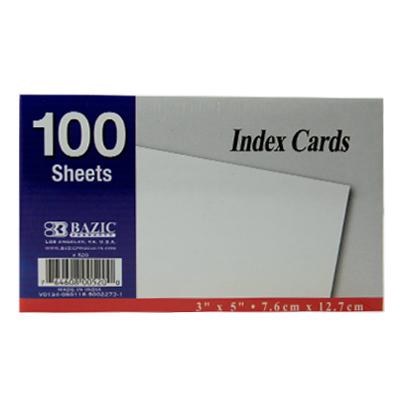Bazic 100ct Unruled White Index Card