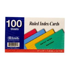 Bazic 100ct Ruled Colored Index Card