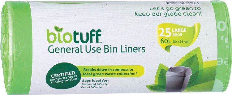 Bin Liner Compostable 25 Bags 60 Lt