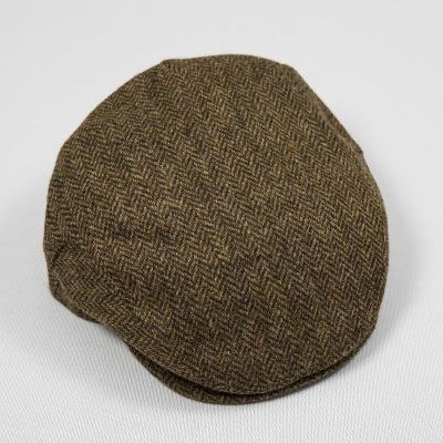 Irish Tweed Cap Beige and Dark Brown Herringbone