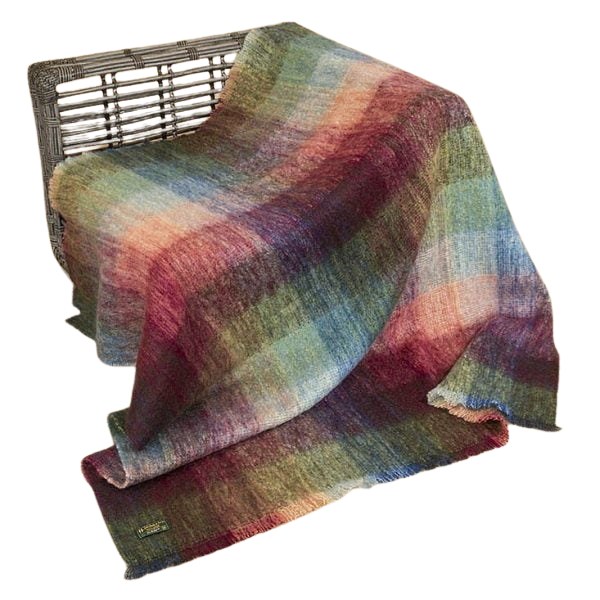 Mohair Throw Bordeaux, Pink and Green Watercolour Check