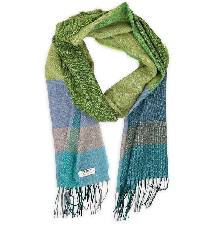 Merino-Cashmere Scarf 'Sofia' Summer Green and Blue Check