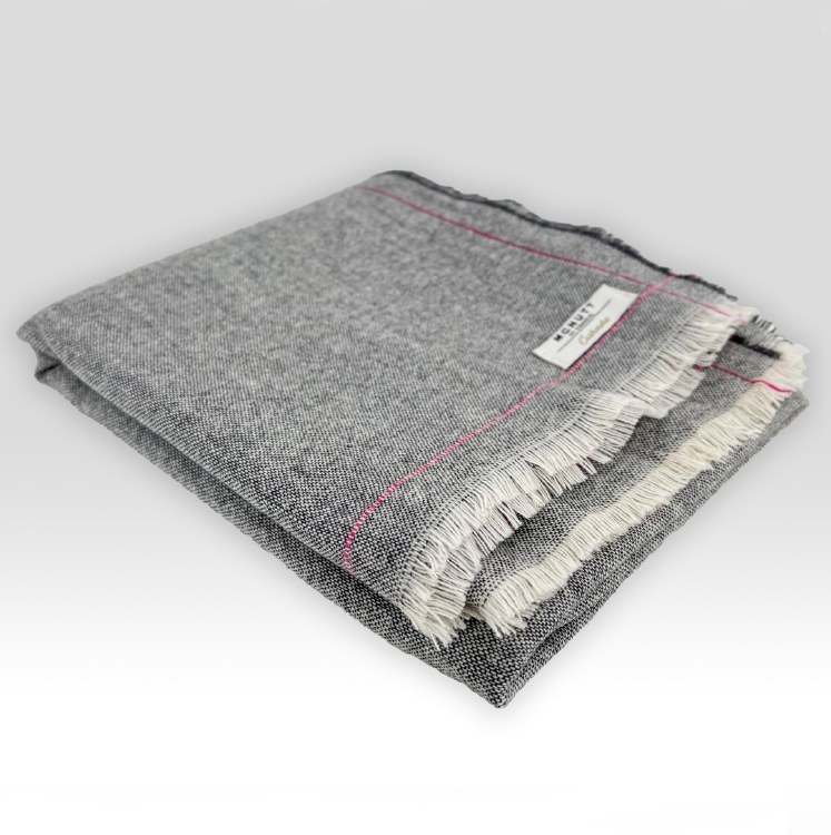 Merino-Cashmere Wrap Steel Grey with Raspberry Trim