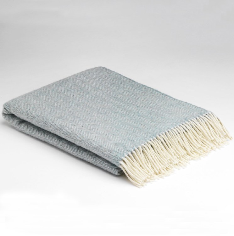 Merino Wool Throw Sea Green Herringbone
