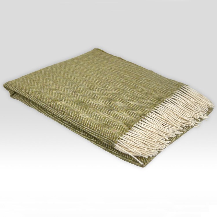 Merino Wool Throw Spring Green Herringbone