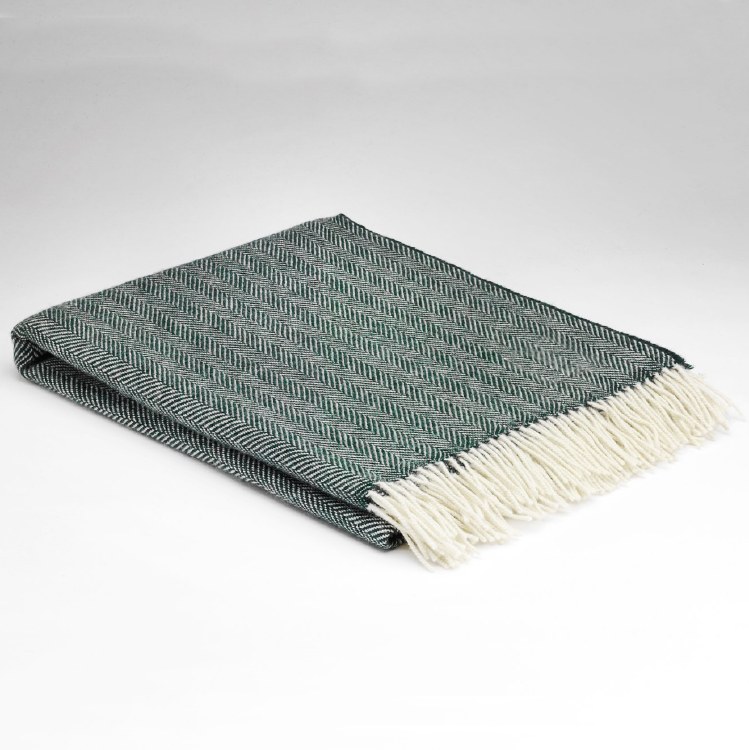 Merino Wool Throw Spruce Green Herringbone