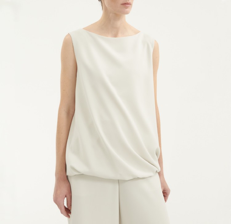 Draped Triacetate-Crepe Pearl Grey Top