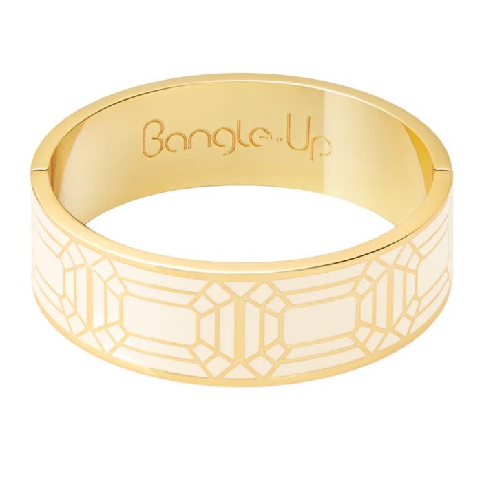 White and Gold 'Gem' Patterned Wide Bangle