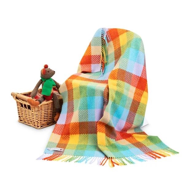Multicoloured Check Lambswool Baby Blanket in Gift Box