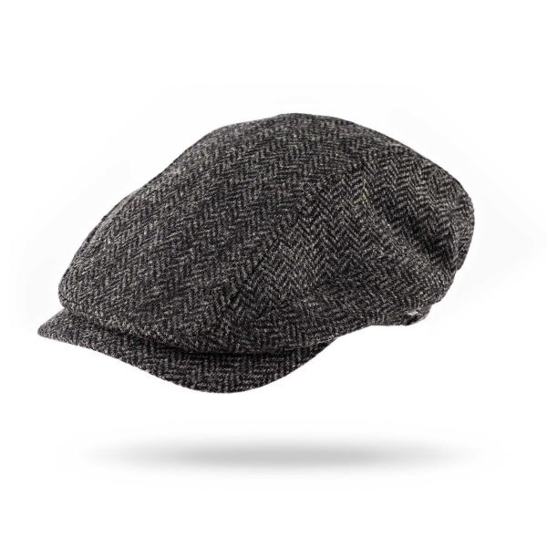 Irish Tweed Driving Cap Charcoal Herringbone