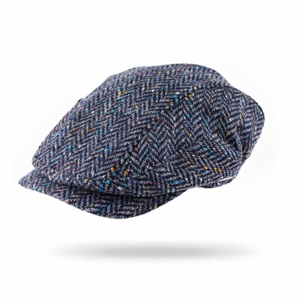 Irish Tweed Driving Cap Navy Blue Herringbone
