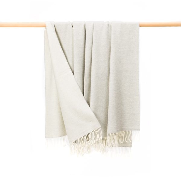 Superfine Wool-Angora Throw Cream and Grey